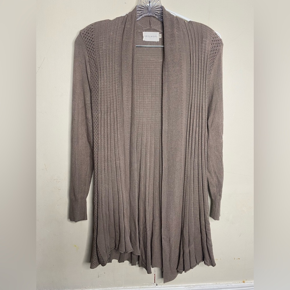 Dreamers Taupe Open-Front Cardigan